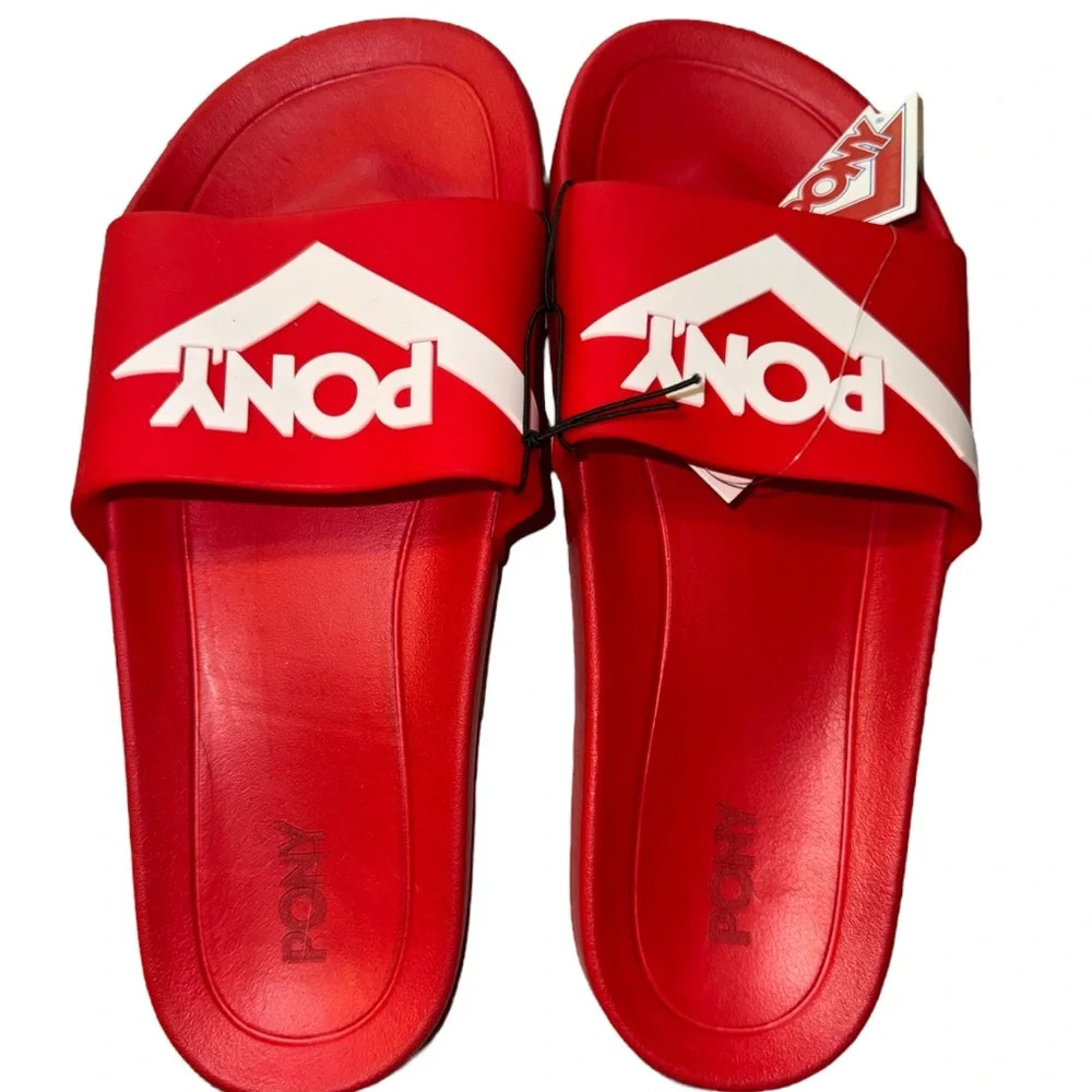 Pony Slides Red Wave Logo Sandals Pool Shoes New W Tags Sz 10